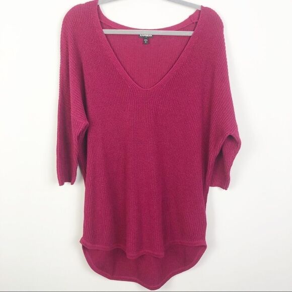 EXPRESS | Oversized V Neck Slouchy Sweater Fuchsia Pink Women’s Size Large - Picture 1 of 7